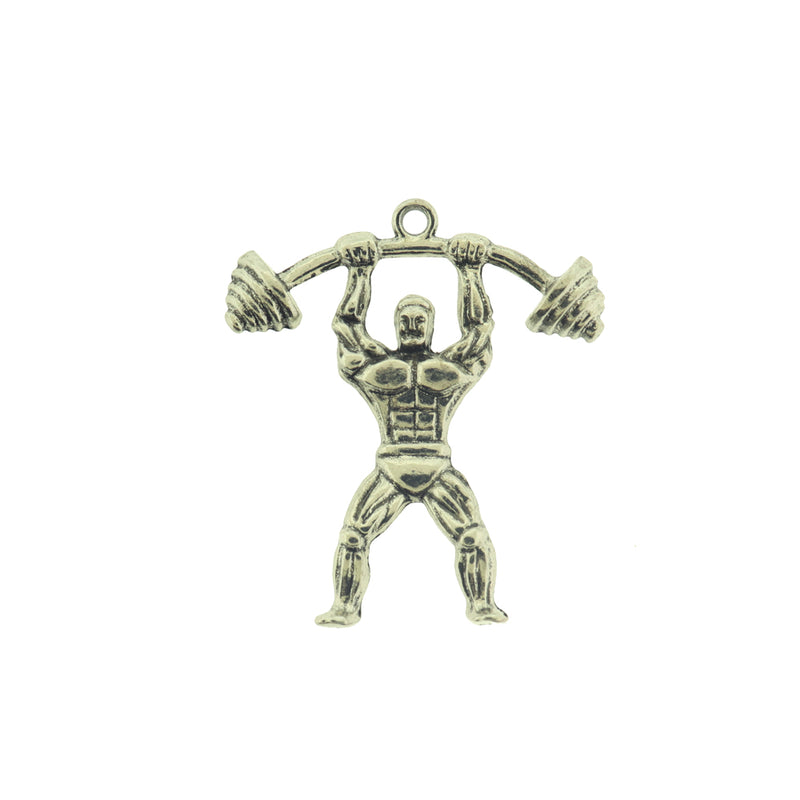 2 Weightlifter Antique Silver Tone Charms - SC1141