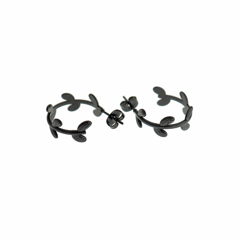 Stainless Steel Earrings - Vine Hoop Studs - 22mm x 8mm - 1 Pair - Choose Your Tone!