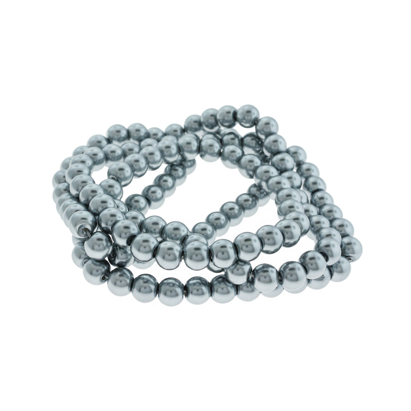 Round Glass Beads 8mm - Silver - 1 Strand 115 Beads - BD2705