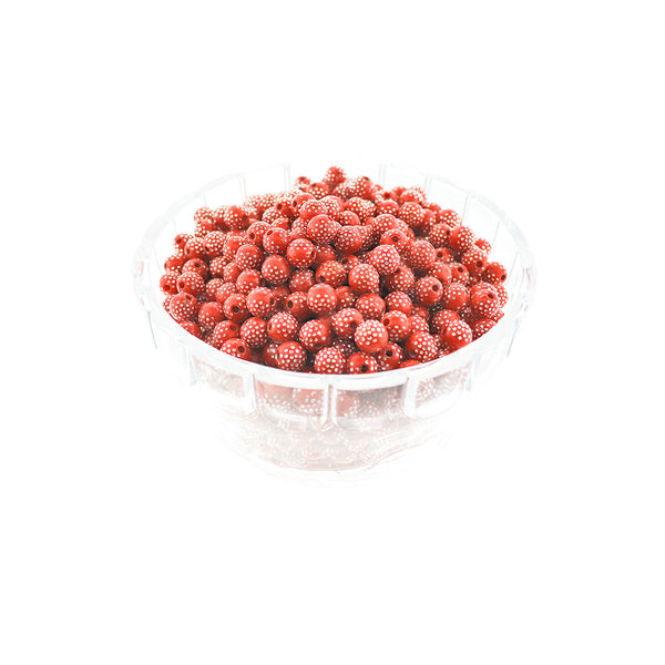 SALE Round Resin Beads 8mm - Red with Silver Dots - 50 Beads - LBD2170