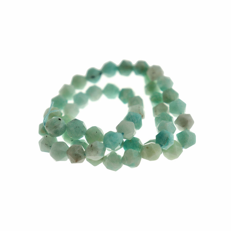 Faceted Hexagon Natural Amazonite Beads 7mm - 8mm - Sea Blues - 1 Strand 50 Beads - BD1797