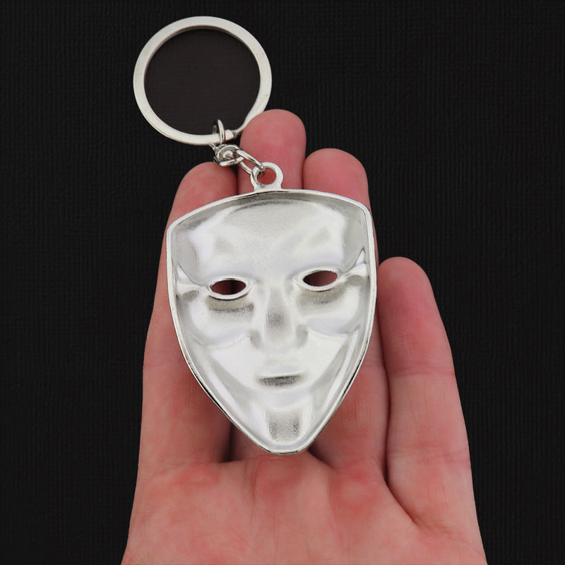 Silver Tone Zinc Alloy Keychain with Mask Charm - 1 Keychain - Z029