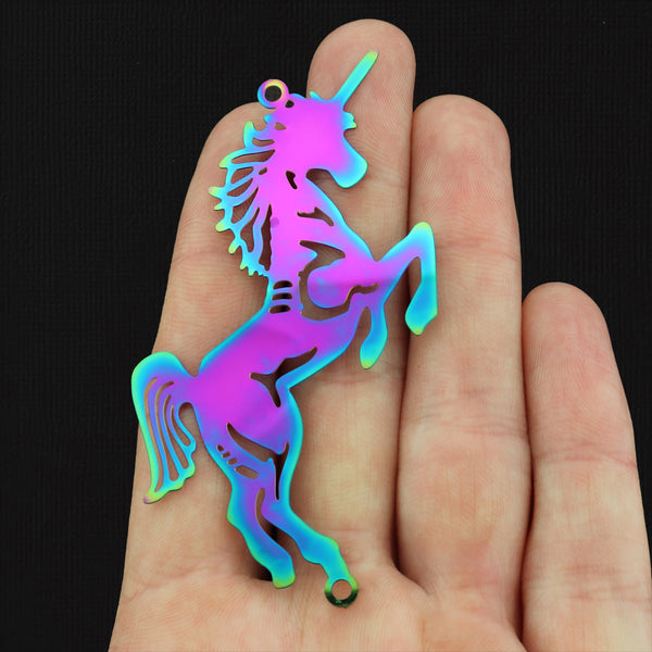 Unicorn Rainbow Electroplated Stainless Steel Connector Charms 2 Sided - SSP330