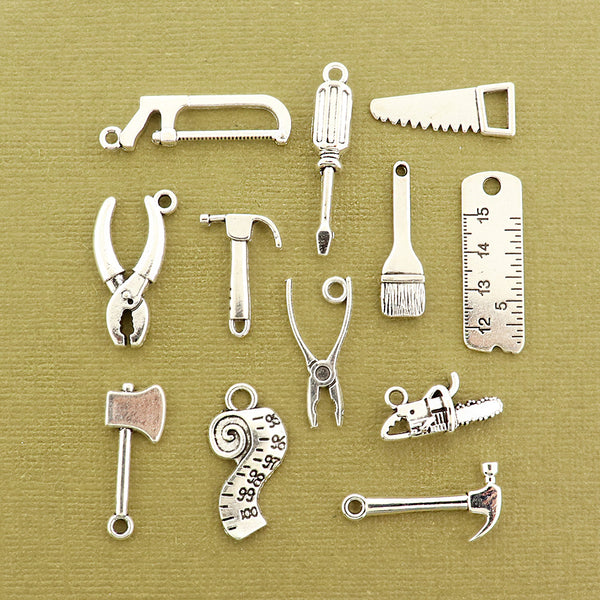 Tool Charm Collection Antique Silver Tone 12 Different Charms - COL364H