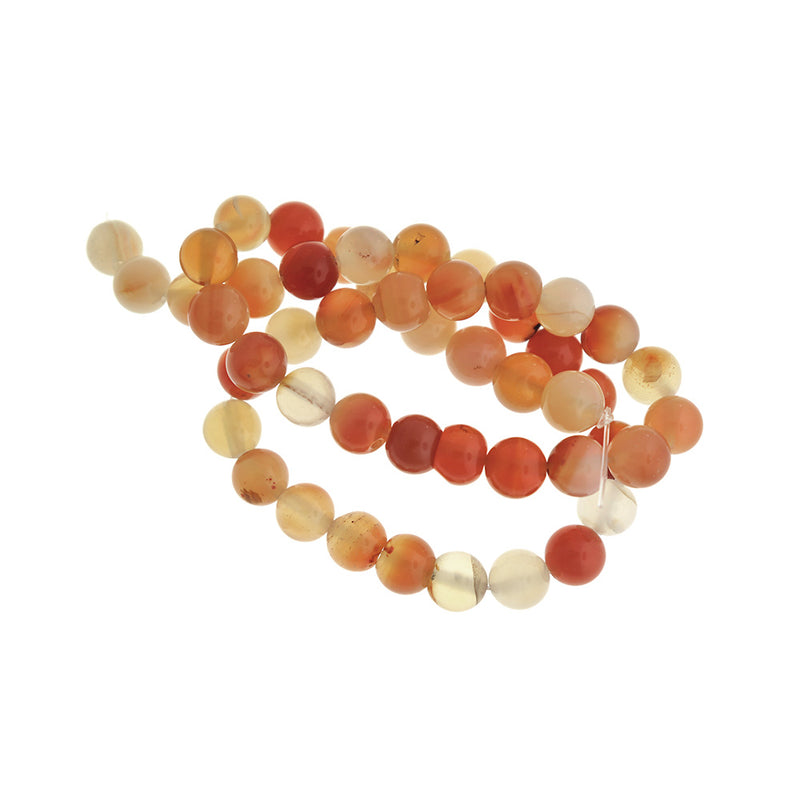 Round Natural Carnelian Beads 8mm - Soft Orange and White - 10 Beads - BD251