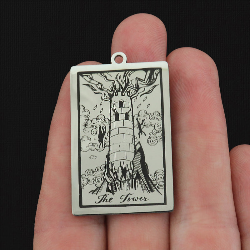 The Tower Tarot Card Titanium Steel Charm - SSP105