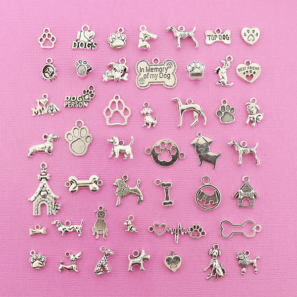 Dog Lover Charm Collection Antique Silver Tone 46 Different Charms - COL386H
