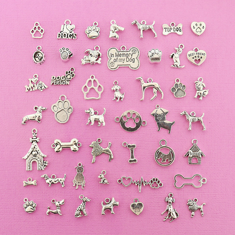 Dog Lover Charm Collection Antique Silver Tone 46 Different Charms - COL386H