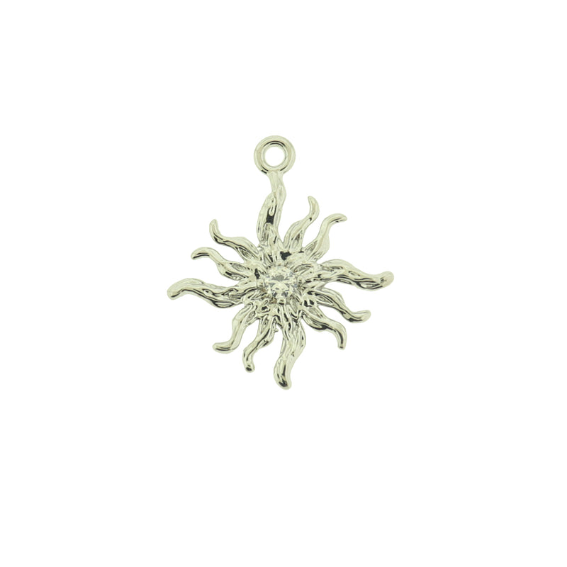 Sun Silver Tone Plated Copper Charm with Inset Rhinestone - SC948