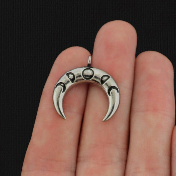 2 Crescent Moon Antique Silver Tone Charms - SC2144