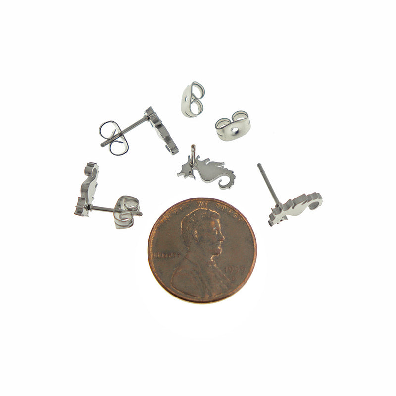Stainless Steel Earrings - Seahorse Studs - 10mm - 2 Pieces 1 Pair - ER926