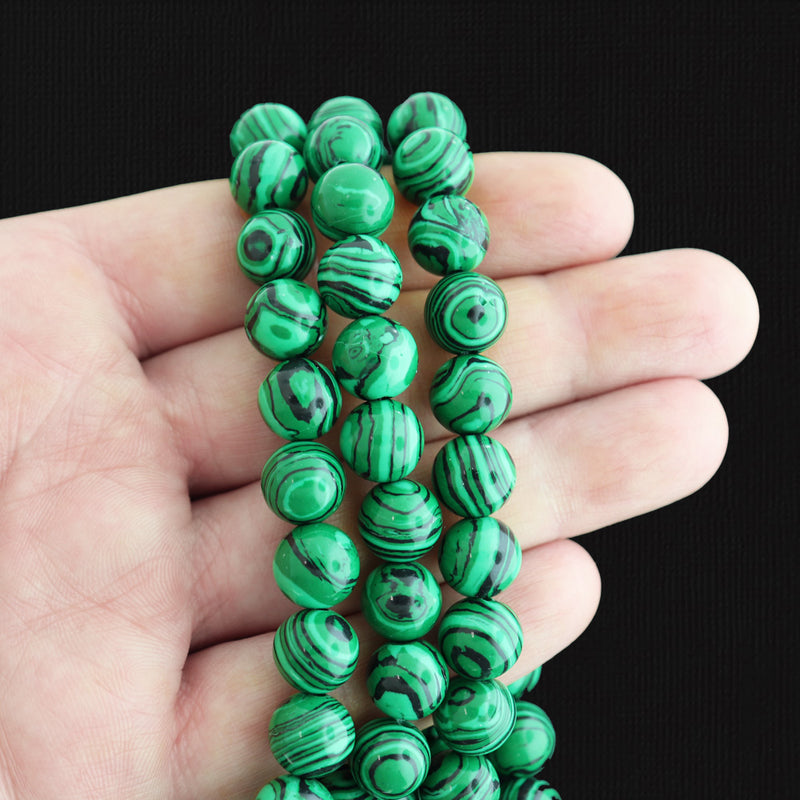 Round Natural Chrysocolla Beads 10mm - Green and Black Marble - 1 Strand 40 Beads - BD1742