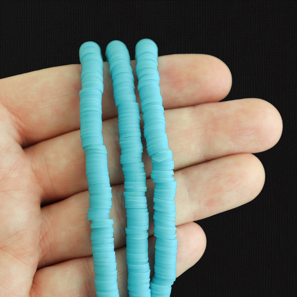 Heishi Polymer Clay Beads 6mm x 1mm - Glow in the Dark Sky Blue - 1 Strand 395 Beads - BD294