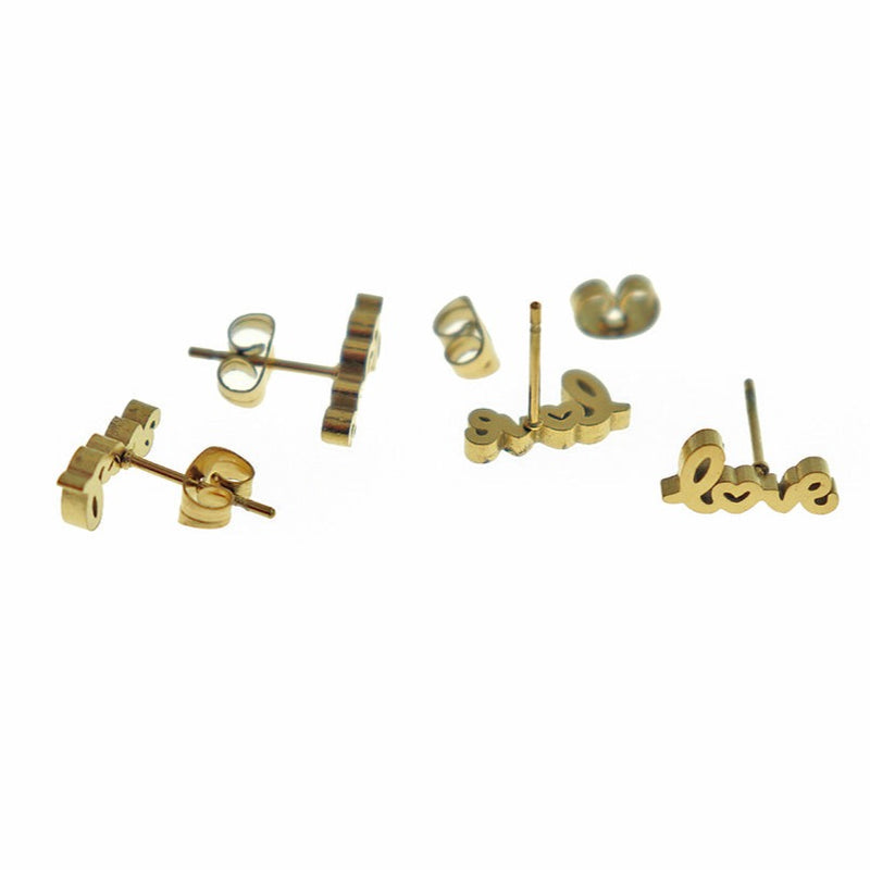 Stainless Steel Earrings - Love Studs - 12mm x 5.5mm - 1 Pair - Choose Your Tone!