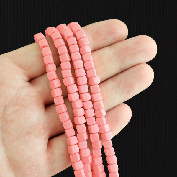 Cube Polymer Clay Beads 5mm - Pink - 1 Strand 86 Beads - BD2260