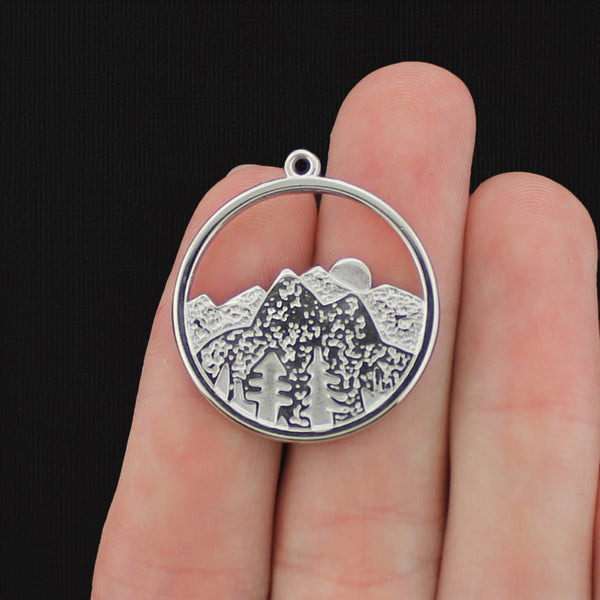Mountain Silver Tone Stainless Steel Charm - SSP010