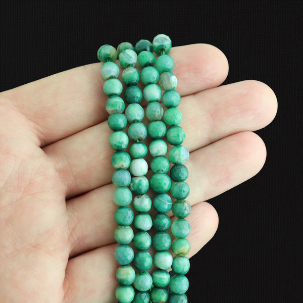 Faceted Natural Agate Beads 6mm - Dyed Green - 1 Strand 64 Beads - BD1776