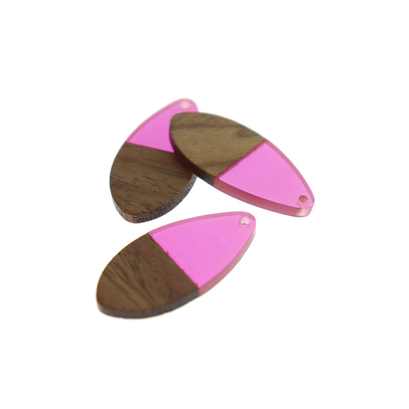 Teardrop Walnut Wood and Resin Charm 38mm - Choose Your Color!