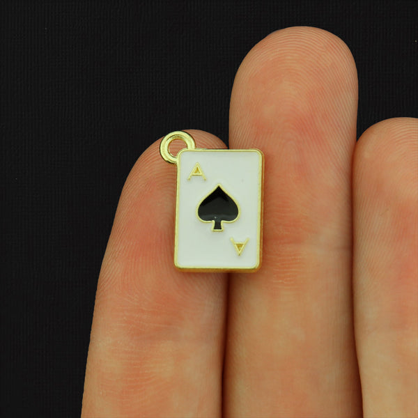 4 Ace of Spades Playing Card Gold Tone Enamel Charms - E226