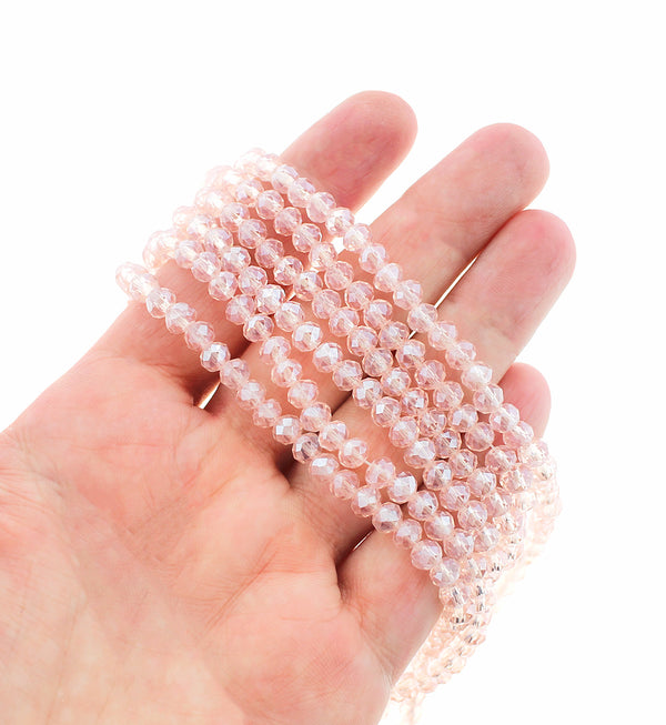 SALE Faceted Glass Beads 6mm x 4mm - Electroplated Pink - 1 Strand 95 Beads - LBD1703