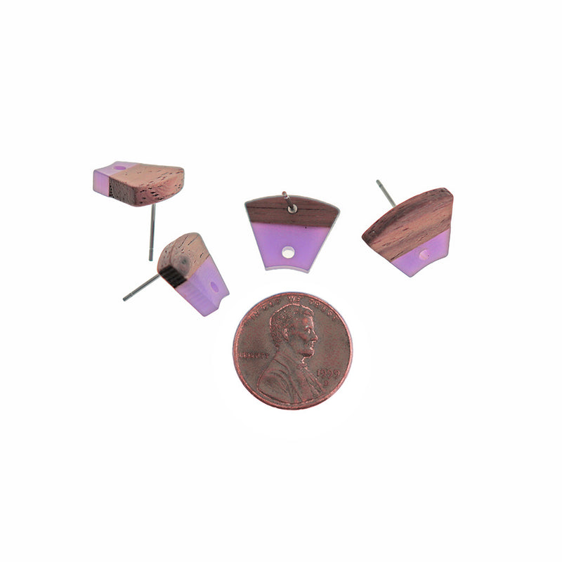 Wood Stainless Steel Earrings - Resin Trapezoid Studs - 16 Colors Available!