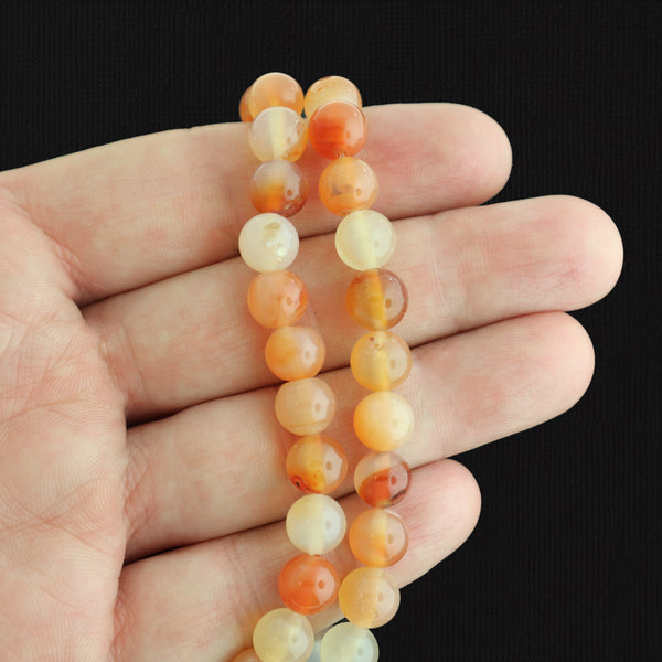 Round Natural Carnelian Beads 8mm - Soft Orange and White - 10 Beads - BD251