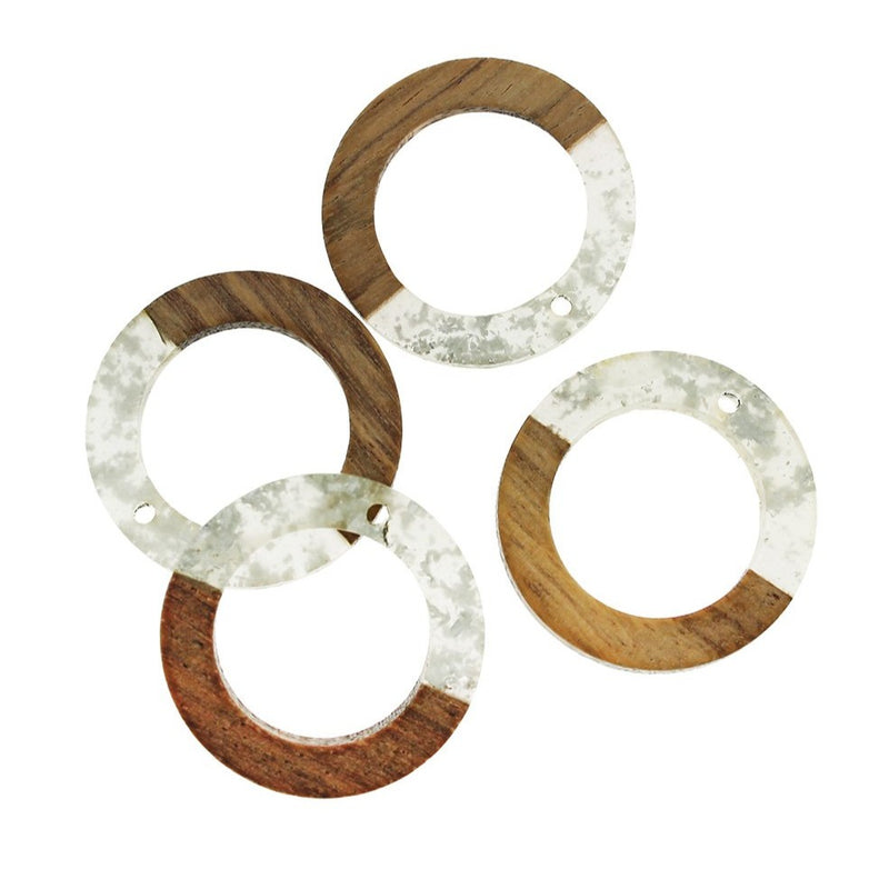 2 Round Natural Wood and Resin Charms - Choose Your Color!