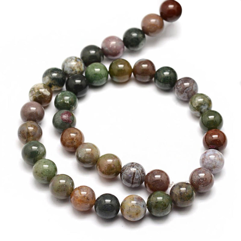 Perles rondes d'agate indienne 8 mm - Tons de terre mélangés - 1 brin 45 perles - BD224