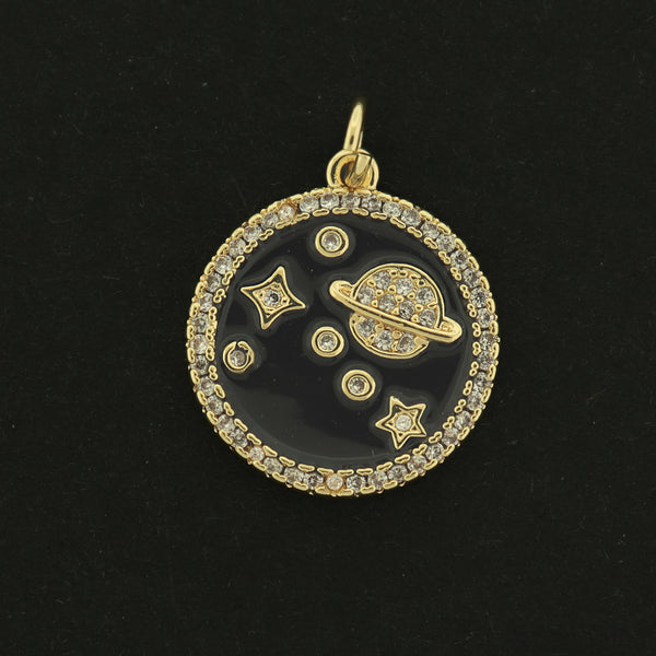 14k Galaxy Charm - Celestial Pendant - 14k Gold Plated Copper - GLD599