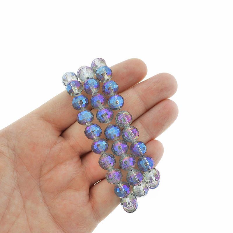 SALE Faceted Glass Beads 10mm - Purple Electroplated Disco Cut - 1 Strand 72 Beads - LBD846
