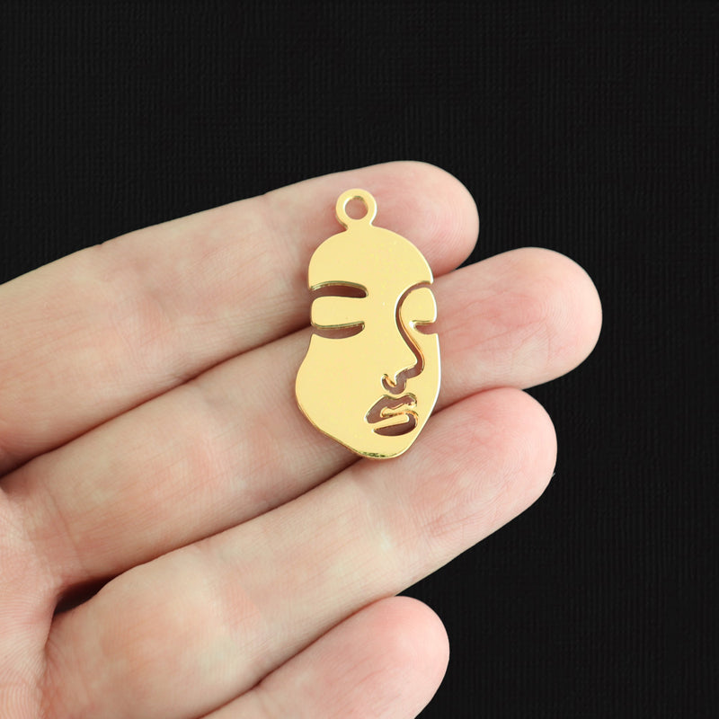 2 Lady Face Gold Plated Brass Charms - BR121
