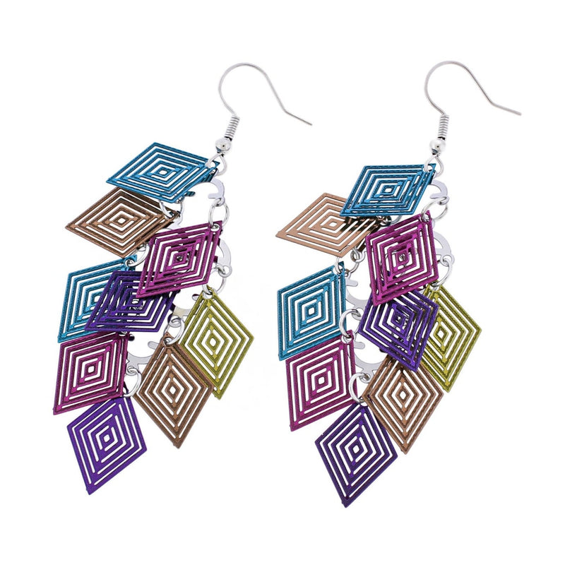Boucles d'oreilles pendantes géométriques dorées - Style crochet français en acier inoxydable - 2 pièces 1 paire - ER617