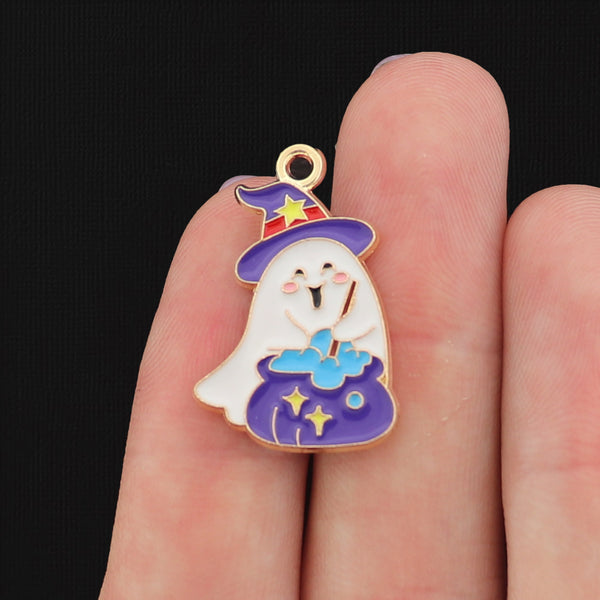 4 Ghost Witch Gold Tone Enamel Charms - E001