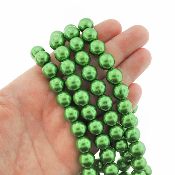 Round Glass Beads 12mm - Metallic Green - 1 Strand 76 Beads - BD2287