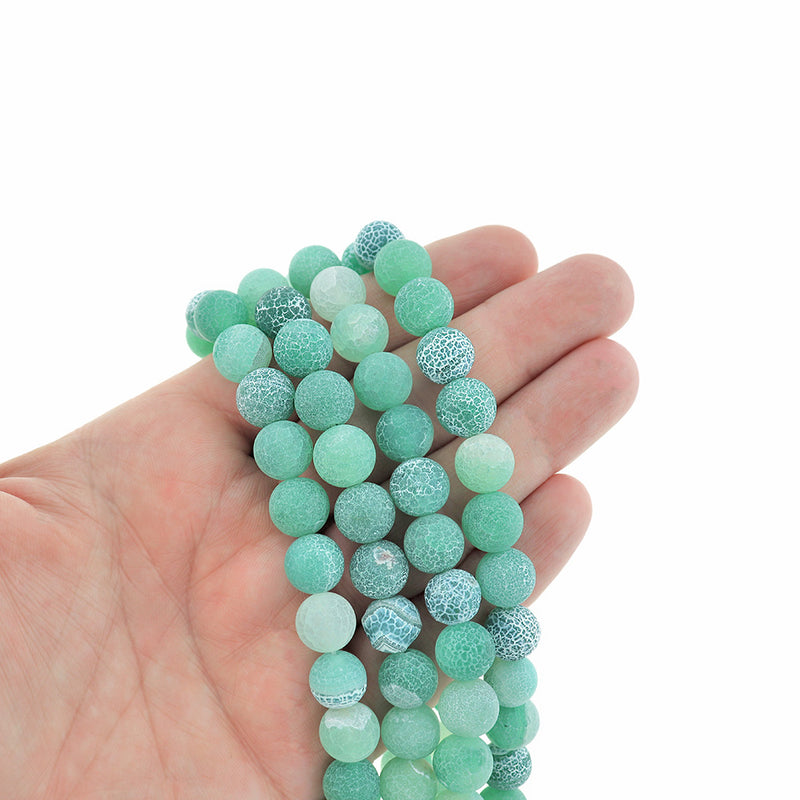 SALE Round Natural Agate Beads 10mm - Turquoise Weathered Crackle - 1 Strand 38 Beads - LBD2393