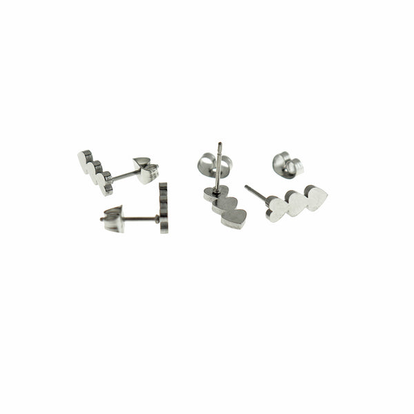 Stainless Steel Earrings - Triple Heart Studs - 12mm - 1 Pair - Choose Your Tone!