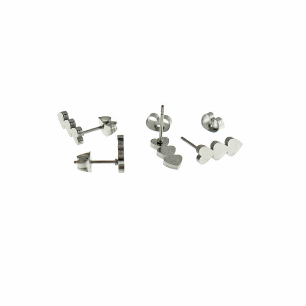 Stainless Steel Earrings - Triple Heart Studs - 12mm - 2 Pieces 1 Pair - ER884