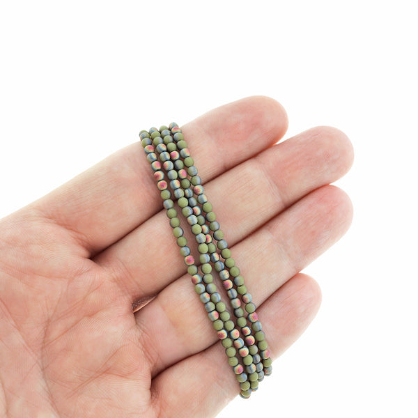 SALE Round Glass Beads 2mm - Frosted Electroplated Olive - 1 Strand 150 Beads - LBD2611