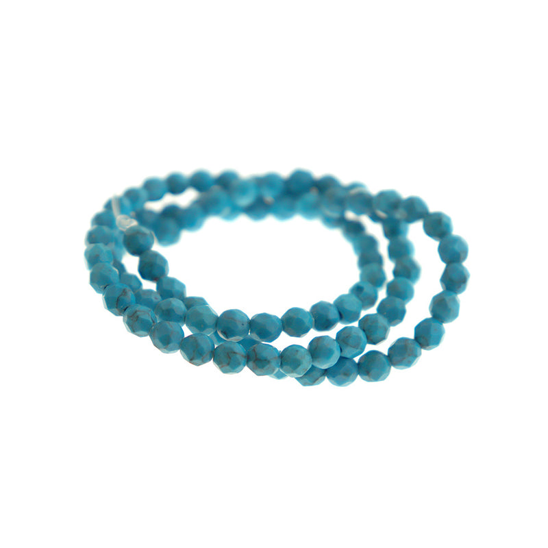 Octogon Imitation Turquoise Beads 4mm - Light Blue - 1 Strand 82 Beads - BD648
