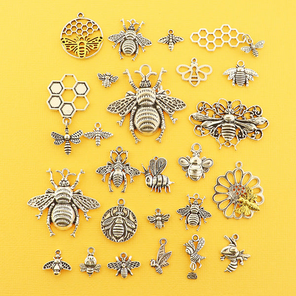Bee Charm Collection Antique Silver Tone 26 Different Charms - COL397H