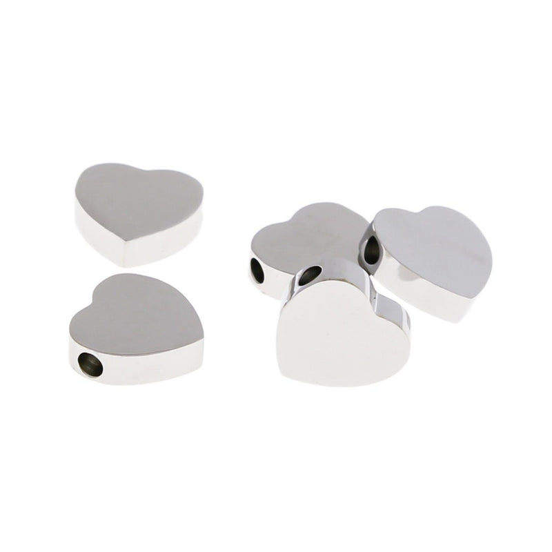 Perles intercalaires coeur en acier inoxydable 7 mm x 6 mm - ton argent - 2 perles - MT746