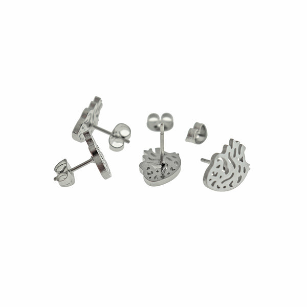 Stainless Steel Earrings - Anatomical Heart Studs - 12mm x 9mm - 2 Pieces 1 Pair - ER818