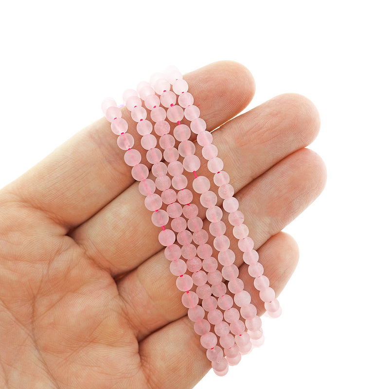 SALE Round Natural Rose Quartz Beads 4mm - Frosted Petal Pink - 1 Strand 47 Beads - LBD2560