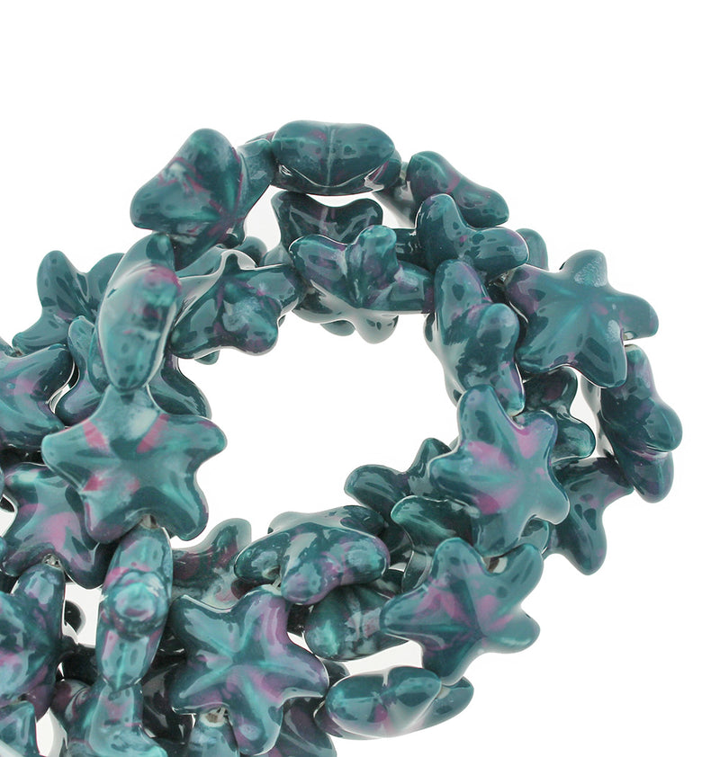 SALE Starfish Ceramic Beads 20mm x 22mm - Marbled Dark Green - 10 Beads - LBD1579