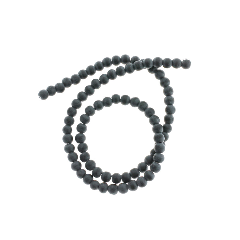 Round Glass Beads 4mm - Frosted Black - 1 Strand 80 Beads - BD323
