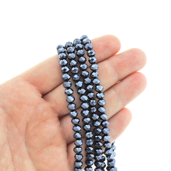 SALE Faceted Rondelle Glass Beads 6mm x 4mm - Electroplated Navy Blue - 1 Strand 98 Beads - LBD2563