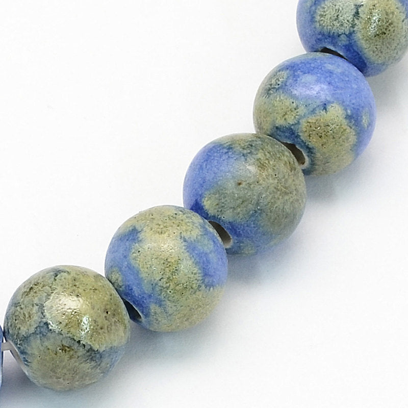 SALE 20 Porcelain Beads in Sea Blue & Green - 9mm - LBD771