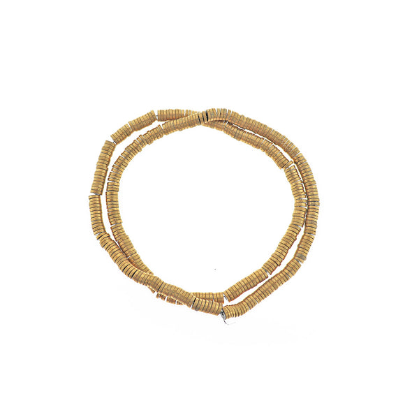 Heishi Hematite Beads 4mm x 1mm - Metallic Gold - 1 Strand 370 Beads - BD1417
