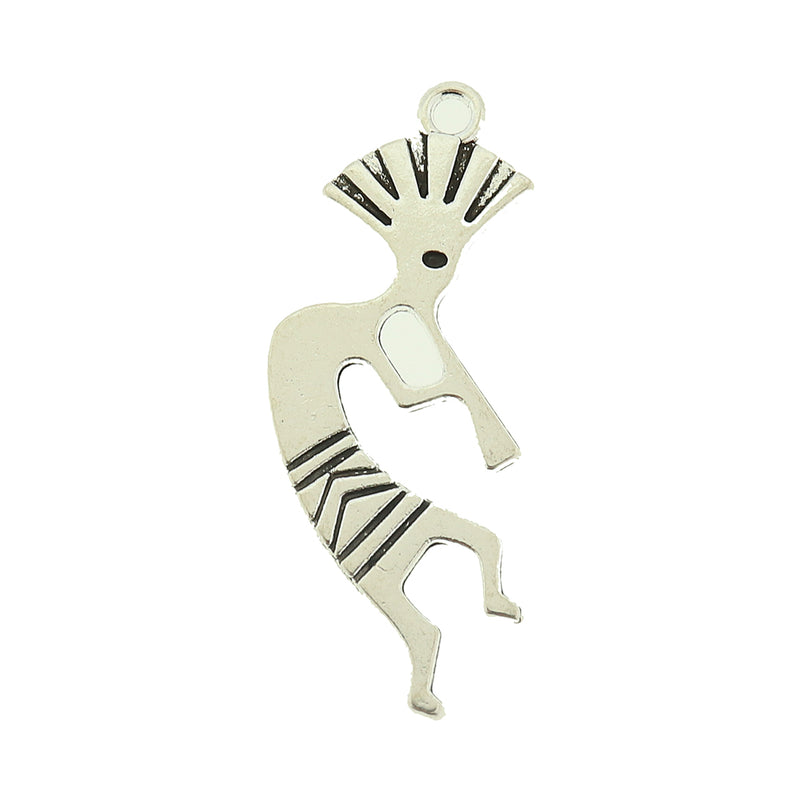 8 Kokopelli Antique Silver Tone Charms 2 Sided - SC917