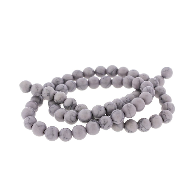 Round Imitation Gemstone Beads 6mm - Purple with Grey Marble - 1 Strand 67 Beads - BD2753